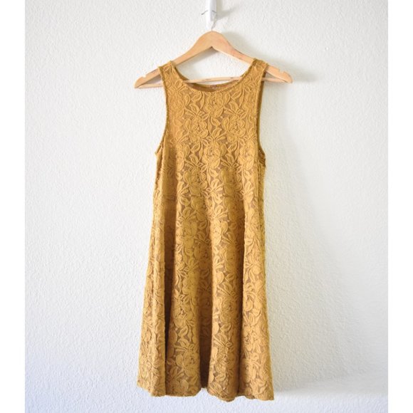 Free People Miles Of Lace Mini Dress in Gold - Picture 6 of 14